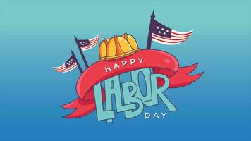 Happy Labor Day Text on Blue Gradient Background. Animated Video for Labor Day Event in the United States of America. 4K Motion Graphic Animation.
