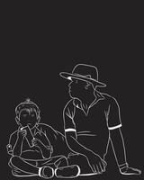 line art grandfather with his grandson sitting and enjoying the view. vector