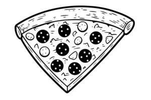 Slice of pizza lover ink sketch. Engraving style vector illustration. Art for print, design, banner.