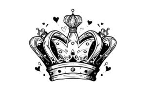 Hand drawn crown ink sketch. Vintage engraved vector illustration.