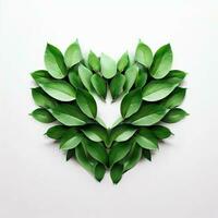Green Elegance, Leaves Shaping Love, Generative AI photo