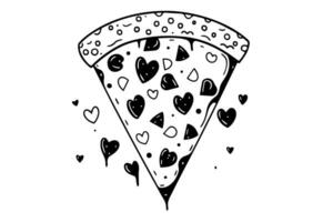 Slice of pizza lover ink sketch. Engraving style vector illustration. Art for print, design, banner.