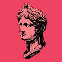 Red antique statue head of greek sculpture sketch engraving style vector illustration.