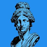 Blue antique statue head of greek sculpture sketch engraving style vector illustration.