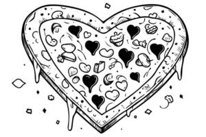 Slice of pizza lover ink sketch. Engraving style vector illustration. Art for print, design, banner.