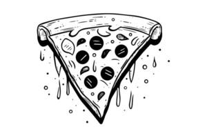 Slice of pizza lover ink sketch. Engraving style vector illustration. Art for print, design, banner.