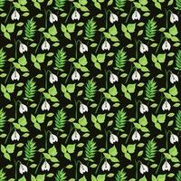 Snowdrop flower leaf Seamless Pattern Design vector