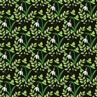 Snowdrop flower leaf Seamless Pattern Design vector