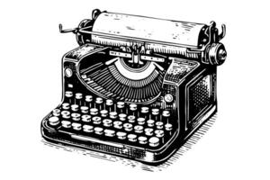 Vector hand drawn illustration of retro typewriter in vintage engraved style