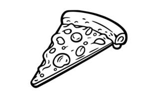 Slice of pizza lover ink sketch. Engraving style vector illustration. Art for print, design, banner.