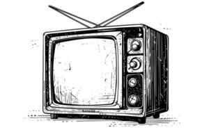 Retro television vector illustration. Engraving style ink sketch.