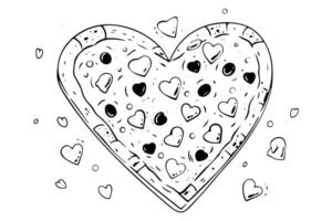 Slice of pizza lover ink sketch. Engraving style vector illustration. Art for print, design, banner.