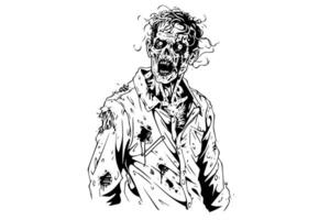 Zombie ink sketch. Walking dead hand drawing vector illustration.