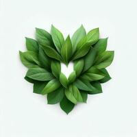 verde unidad, hojas formando un corazón de afecto, generativo ai foto