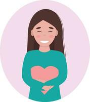 Girl with pink heart in her hands. Valentine's day vector