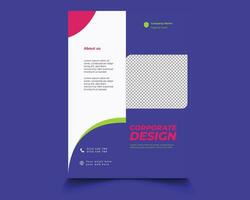 A business brochure or flyer with a purple background and a green and pink design vector