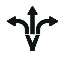 Three Way Direction Arrow Icons, Triple Directional Road Icon Sign, Traffic Sign, Three Way Decision Opportunity Option Arrow Symbol 3 Path Pointing Choice, Y Intersection Sign Vector Illustration