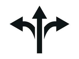 Three Way Direction Arrow Icons, Triple Directional Road Icon Sign, Traffic Sign, Three Way Decision Opportunity Option Arrow Symbol 3 Path Pointing Choice, Y Intersection Sign Vector Illustration