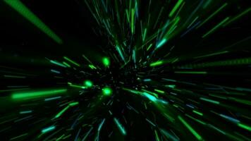 ett explosion av lysande neon färgad grön och blå digital data partiklar virvlande på hög fart. super snabb partikel animation. detta exploderande partiklar rörelse bakgrund är hd och en sömlös slinga. video