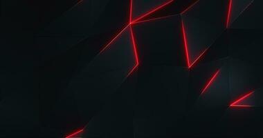 Dark futuristic low poly surface background with the gentle motion of black polygonal triangle shapes and glowing red neon light. 4K and looping technology motion background animation. video