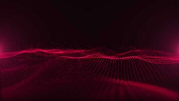 Background with an elegant flowing red digital fractal light wave and data particles rippling towards the camera. This abstract technology background animation is full HD and a seamless loop. video