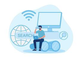 man is looking for resources on the internet concept flat illustration vector