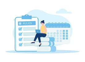 A woman is arranging a schedule for the day off concept flat illustration vector