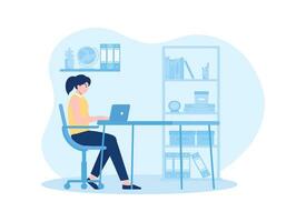 woman working on laptop concept flat illustration vector