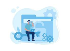 man is opening a locked file on laptop concept flat illustration vector