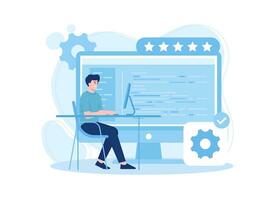 man is working at the computer concept flat illustration vector