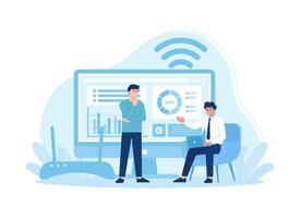 worker is checking wifi router concept flat illustration vector