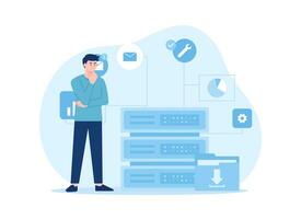 man is thinking to save file data concept flat illustration vector