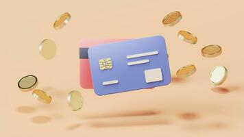 Loop animation of bank card with 3d cartoon style, 3d rendering. video