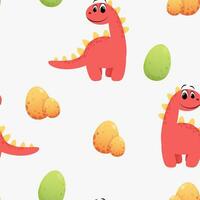 Cute and minimalistic seamless pattern of dinosaurs and eggs on a white background vector