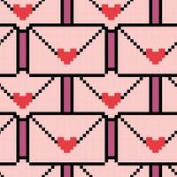 Pixelated seamless pattern of letters with hearts vector