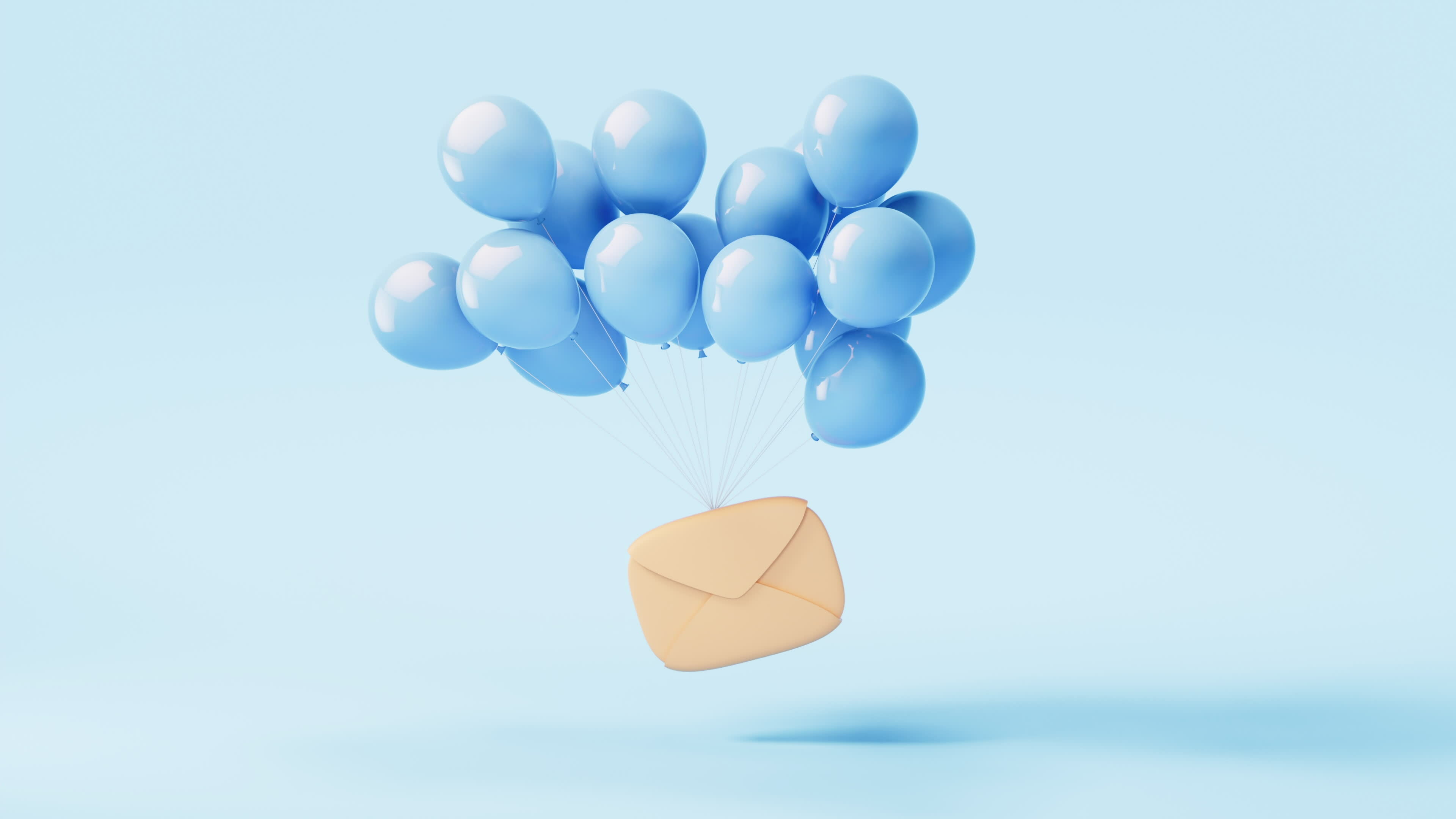 Loop animation of message envelope with balloons, 3d rendering