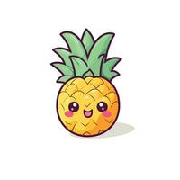 Vector illustration of cute kawaii fruit vector icon, cartoon character pineapple isolated on white background.