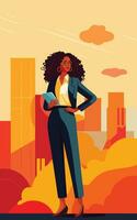 Minimalist vector illustration of a confident black woman in a business suit. Perfect for corporate and professional themes