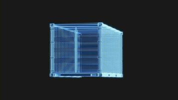 Loop animation of cargo container with holographic style, freight and export, 3d rendering. video