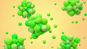 Green balls gather together with yellow background, 3d rendering. video