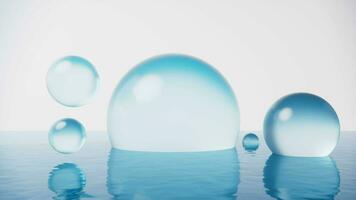 transparente burbujas con agua superficie, 3d renderizado.flotante video
