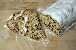 christmas stollen is a traditional german fruit bread or cake photo