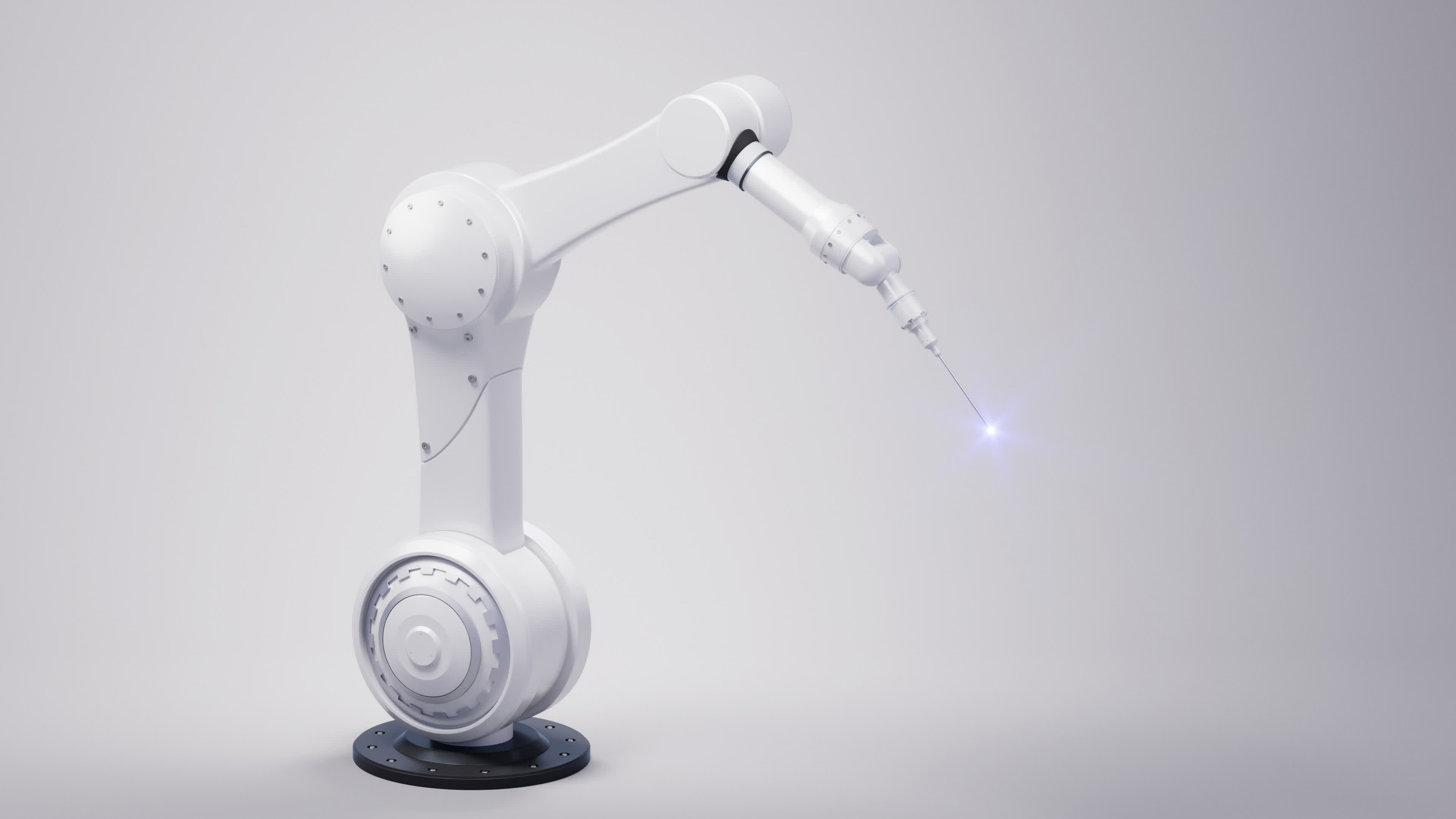 Loop animation of mechanical arm with white background, 3d rendering. 27876177 Stock Video at