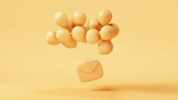 Loop animation of message envelope with balloons, 3d rendering. video