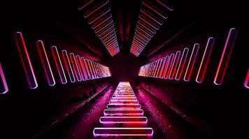 Dark tunnel with glowing neon lines, 3d rendering. video