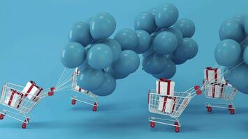 Balloons and presents with blue background, 3d rendering. video