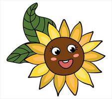 Sunflower with eyes on a white isolated background. Kawaii style. vector
