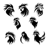 Rooster black and white vector logo collection on white background