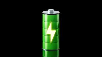 Loop animation of 3D fast charge battery on black background, 3d rendering. video