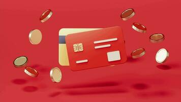 Loop animation of bank card with 3d cartoon style, 3d rendering. video